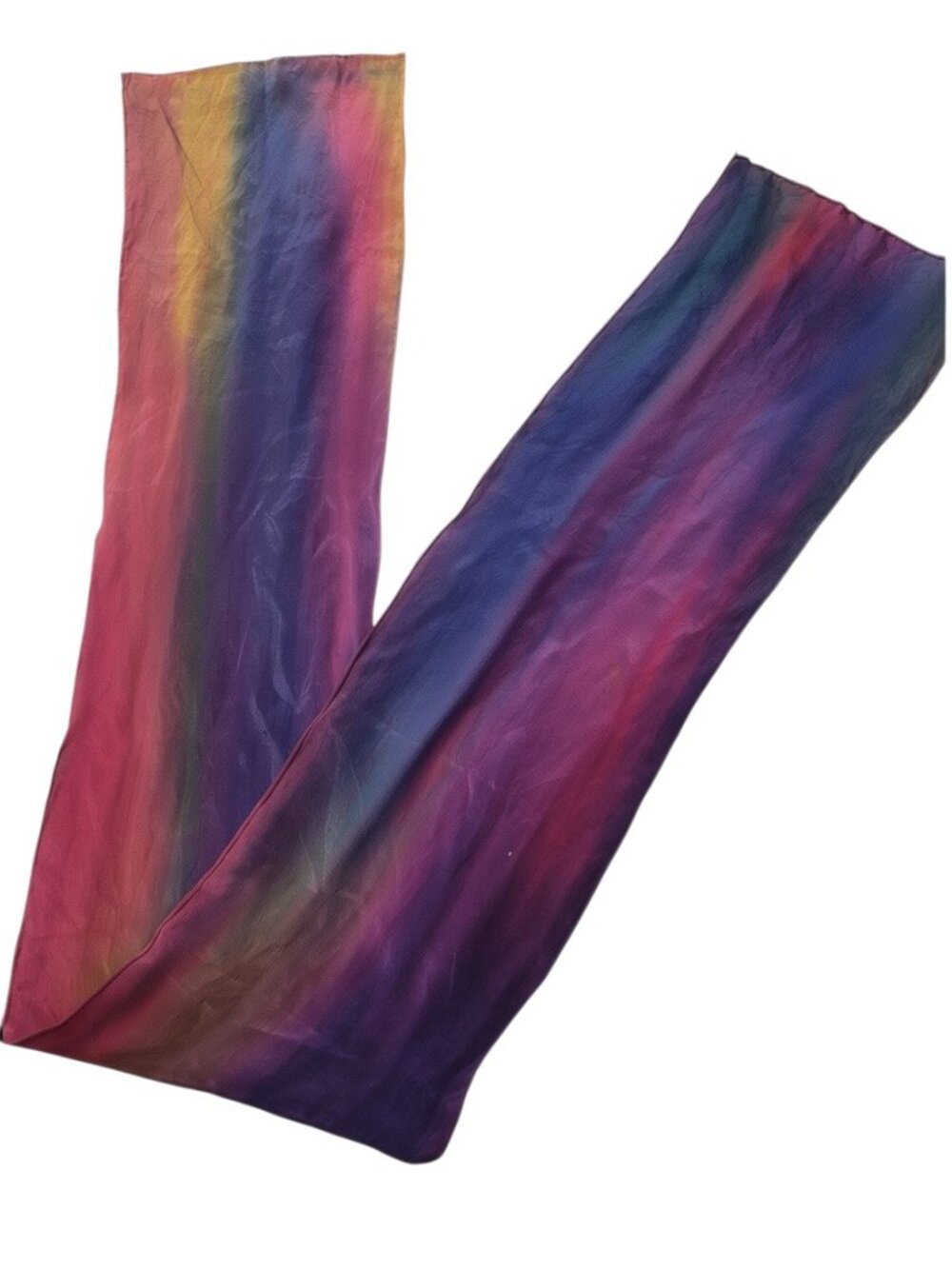 Vintage Silk Scarf Rainbow Ombre Purple Pink Gold Long Bag Scarf 8x50